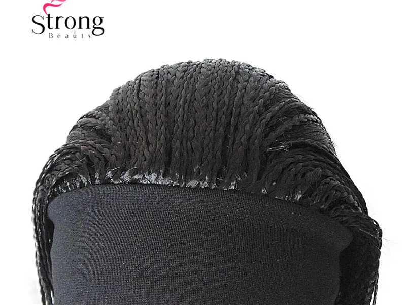 StrongBeauty 24 дюйма длинный черный плетеный 3/4 парик с головной повязкой полный синтетические волосы