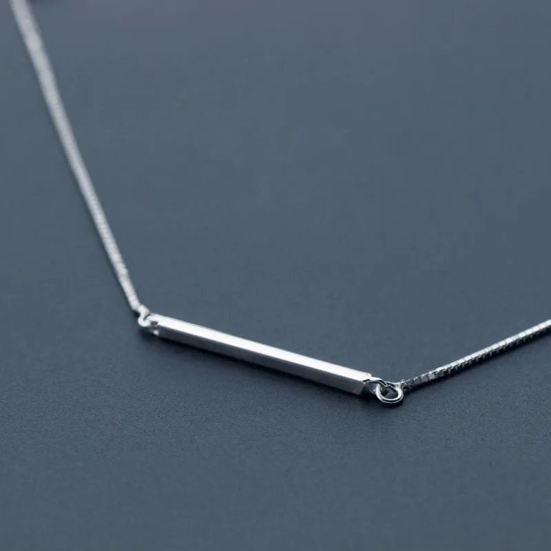 

3 colors Lonuxn Design Jewelry High Quality 925 Sterling Silver Horizontal Bar Pendant with 45cm Rose Gold Rolo Chain Necklace
