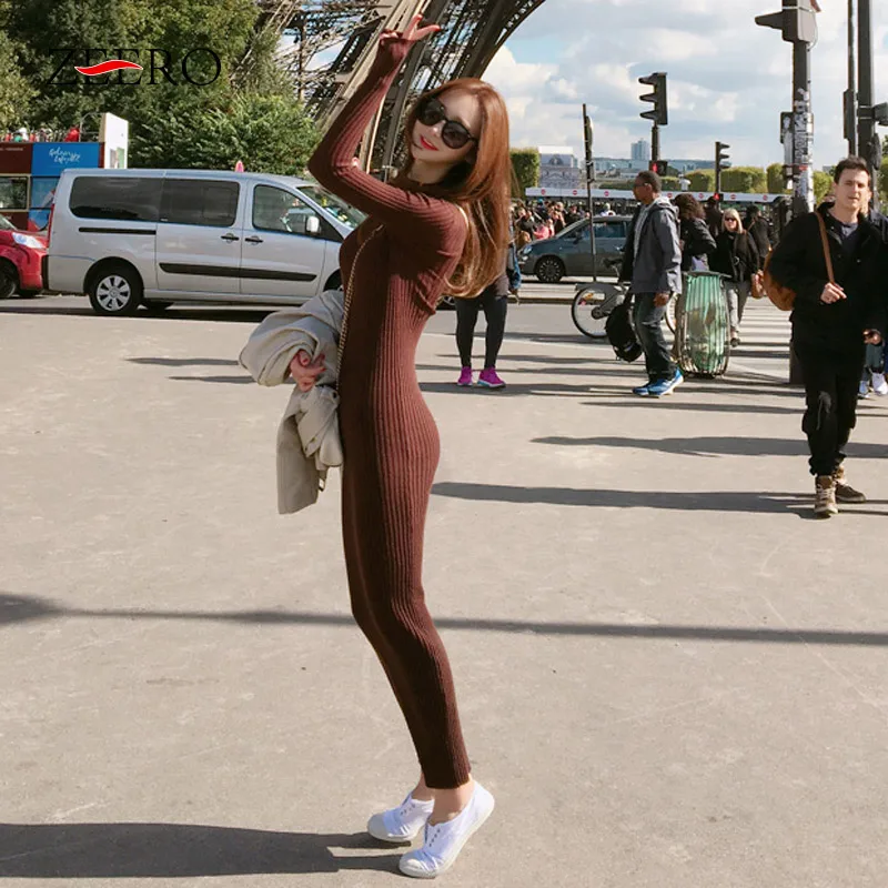 ZEERO 2018 новый карандаш трикотажные свитера длинный свитер платье Bodycon элегантный