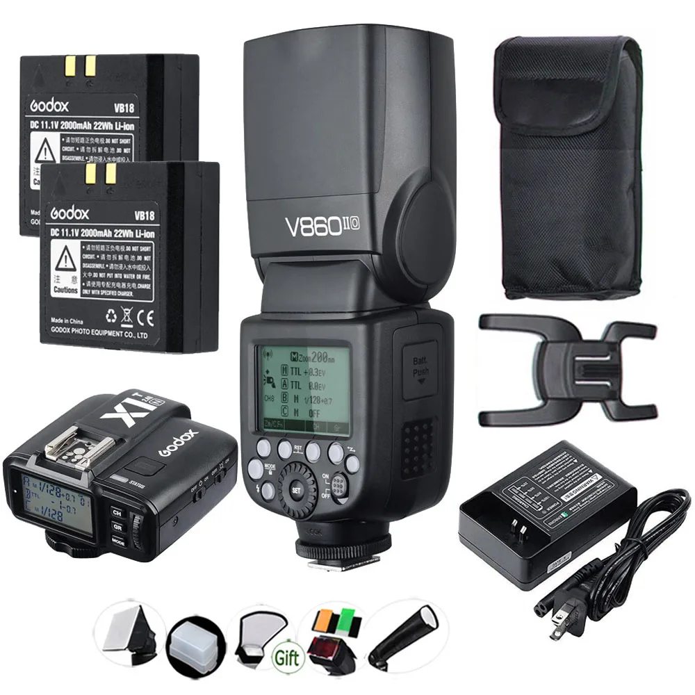 with 2xBattery X1T GODOX V860IIC V860IIN V860IIS V860IIO v860if литий-ионный аккумулятор TTL 2,4G HSS Вспышка Speedlite для Canon Nikon Sony Olympus Fuji - Цвет: with 2xBattery X1T