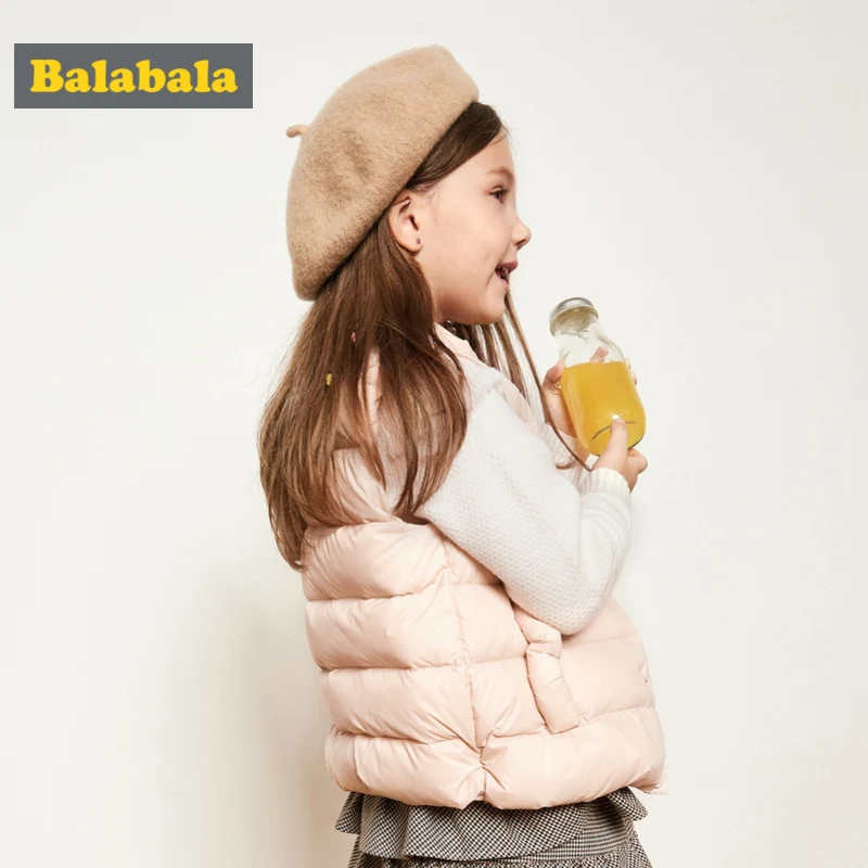 Balabala/стеганый легкий пуховый жилет для маленьких девочек с воротником-стойкой, детский пуховый жилет с наклонным карманом на кнопках