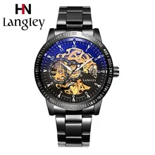 LANGLEY Luxury Brand Skeleton Watches Men Automatic Mechanical Watches Male Business Stainless Steel