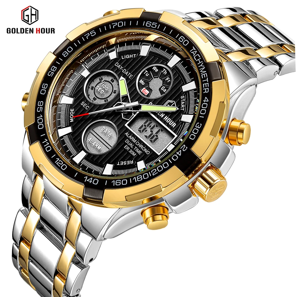 Мужские кварцевые часы Reloj Hombre GOLDENHOUR спортивные цифровые автоматические erkek kol saati