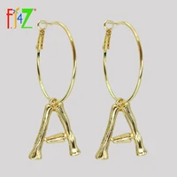 f j4z hot women letter earrings golden alloy a z 26 bamboo initail hoop earrings fashion alphabet ear hoop pendientes iniciales