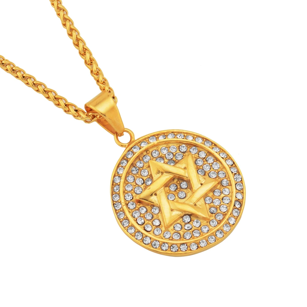 Goofan хип-хоп классические Шесть звезд кулон в форме диска Цепочки и ожерелья