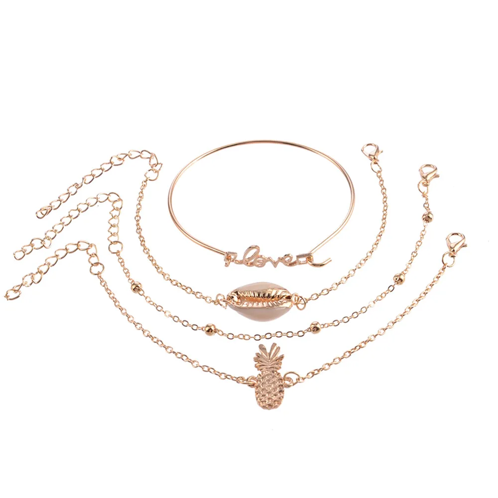 4 шт./компл. набор классических многослойных браслетов из ракушек и ананасов Love