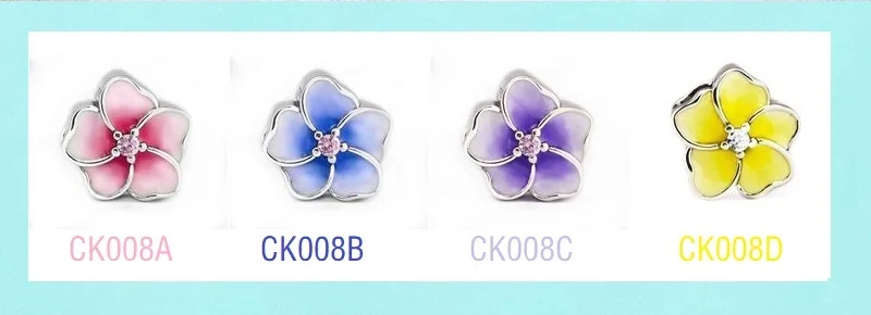 CKK очаровательные цветы бусины с розовой эмалью и прозрачный CZ DIY Fit PANDORA Подвески Серебро 925 для женщин ювелирных изделий CK008A
