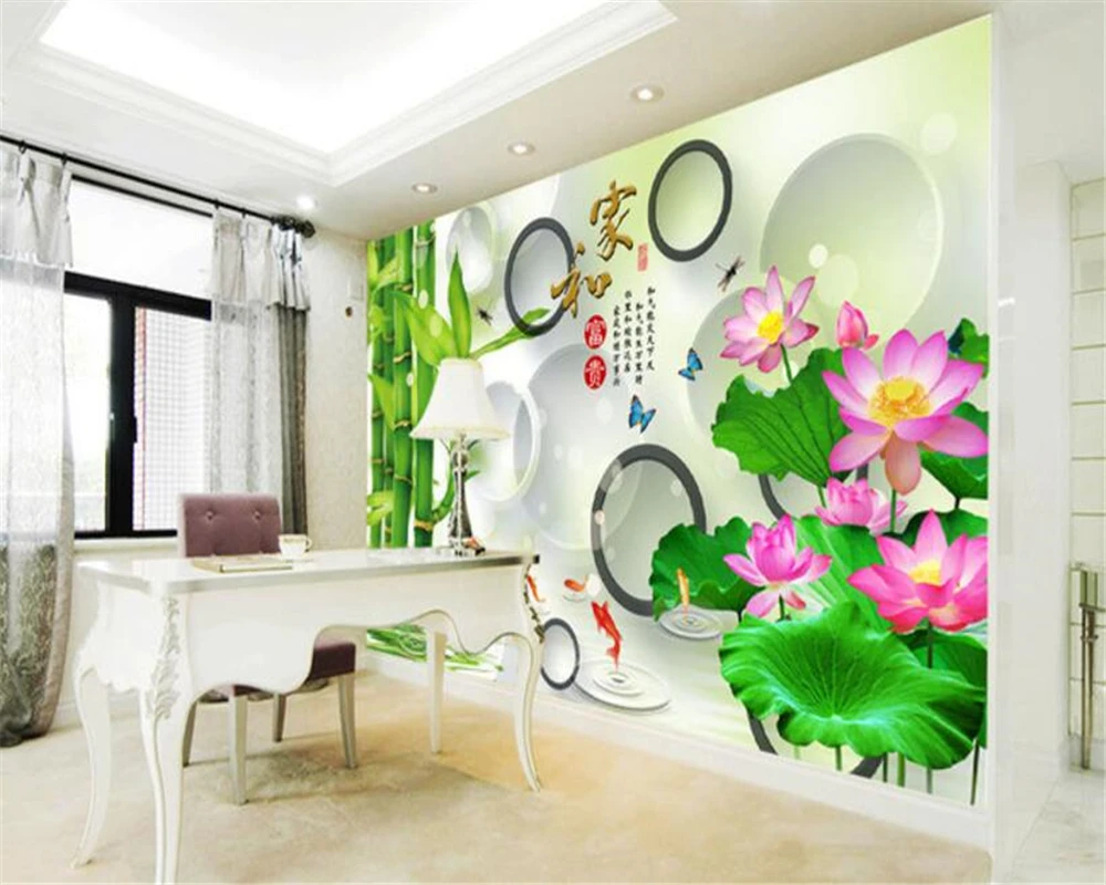 Современные интерьерные шелковые тканевые обои бамбуковые отражения фигура 9