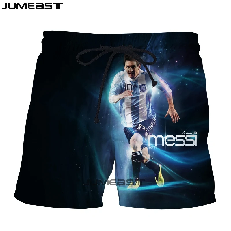 Jumeast Брендовые мужские/женские 3D принты "Футбол" Звезда Lionel Messi шорты летние быстросохнущие пляжные повседневные спортивные брюки короткие брюки