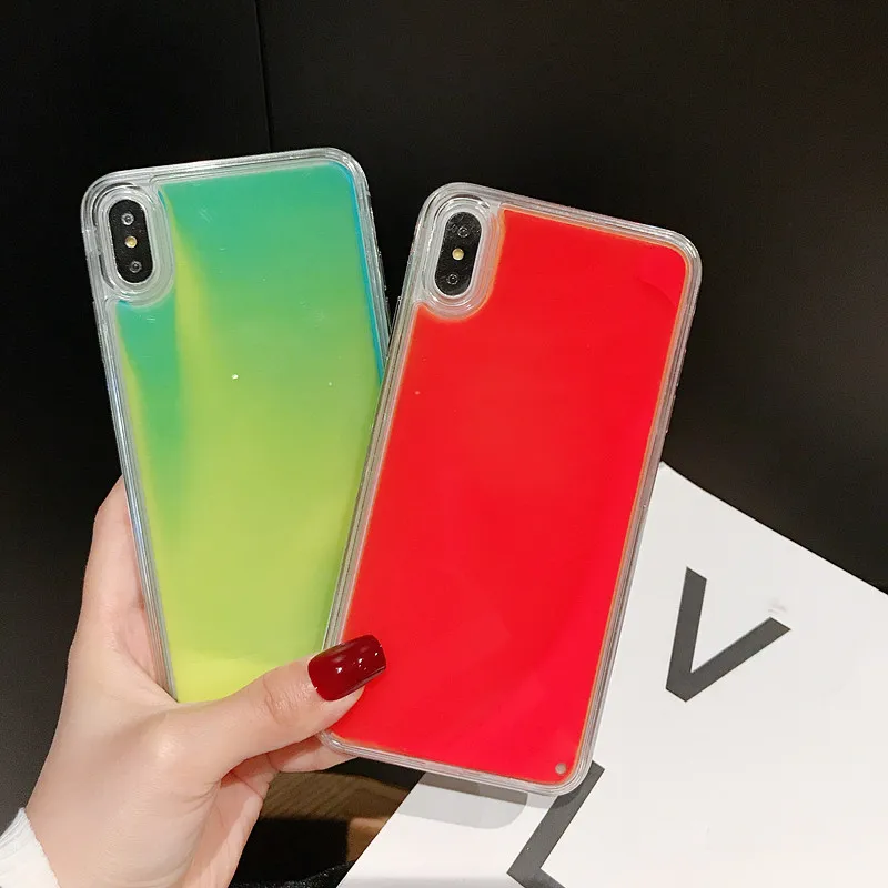 Наша сделка Роскошный светящийся чехол для iPhone XS MAX XR X 8 7 6 6s плюс модный однотонный динамический жидкий песок.