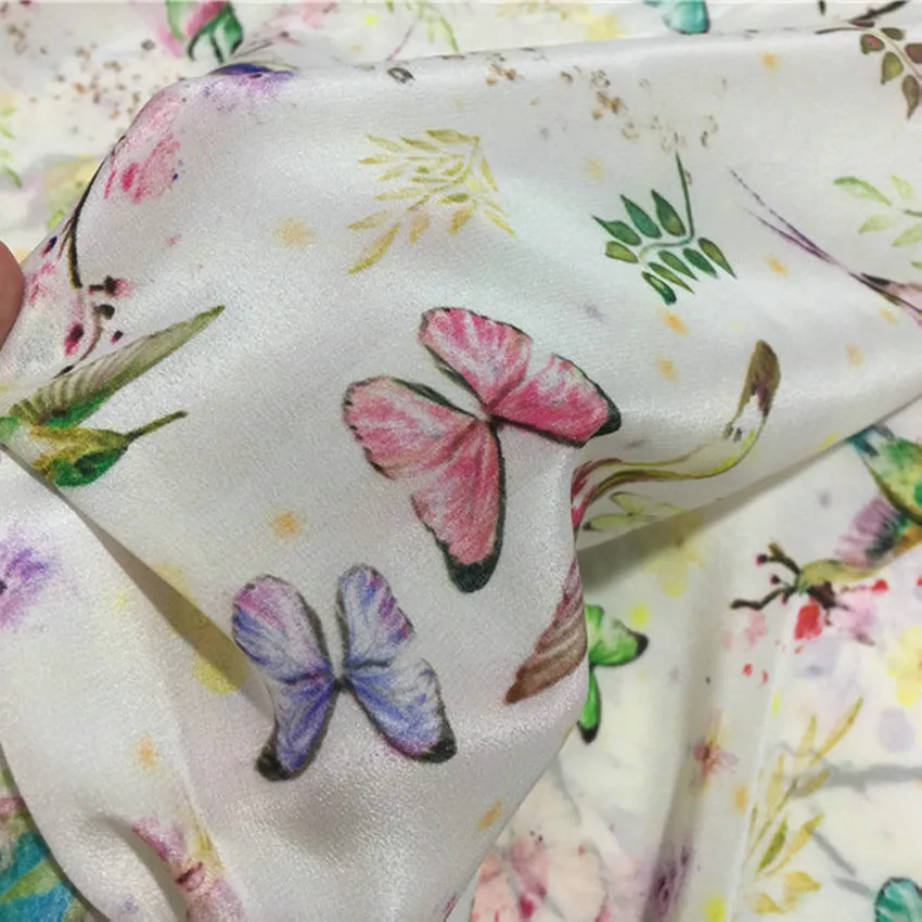 Новый дизайн шелковая крепдешиновая ткань с цветочным принтом бабочки для