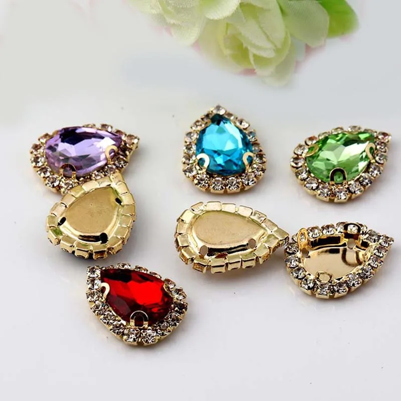 2016New 100 шт. капли воды Стразы шитье вручную украшения кнопка/пряжка с акриловые