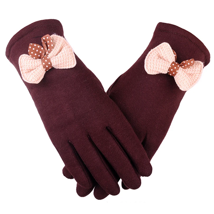 Sweet Bow Tie Winter Gloves Warm Fur Cotton Full Finger Mittens Touchscreen for Lady Designer Women | Аксессуары для одежды