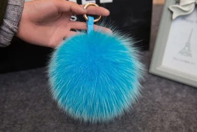 sky blue Большой брелок с помпоном из меха лисы с металлическим брелоком золотого и серебряного цвета для женщин, брелок для автомобиля, подвеска, украшения - Цвет: sky blue