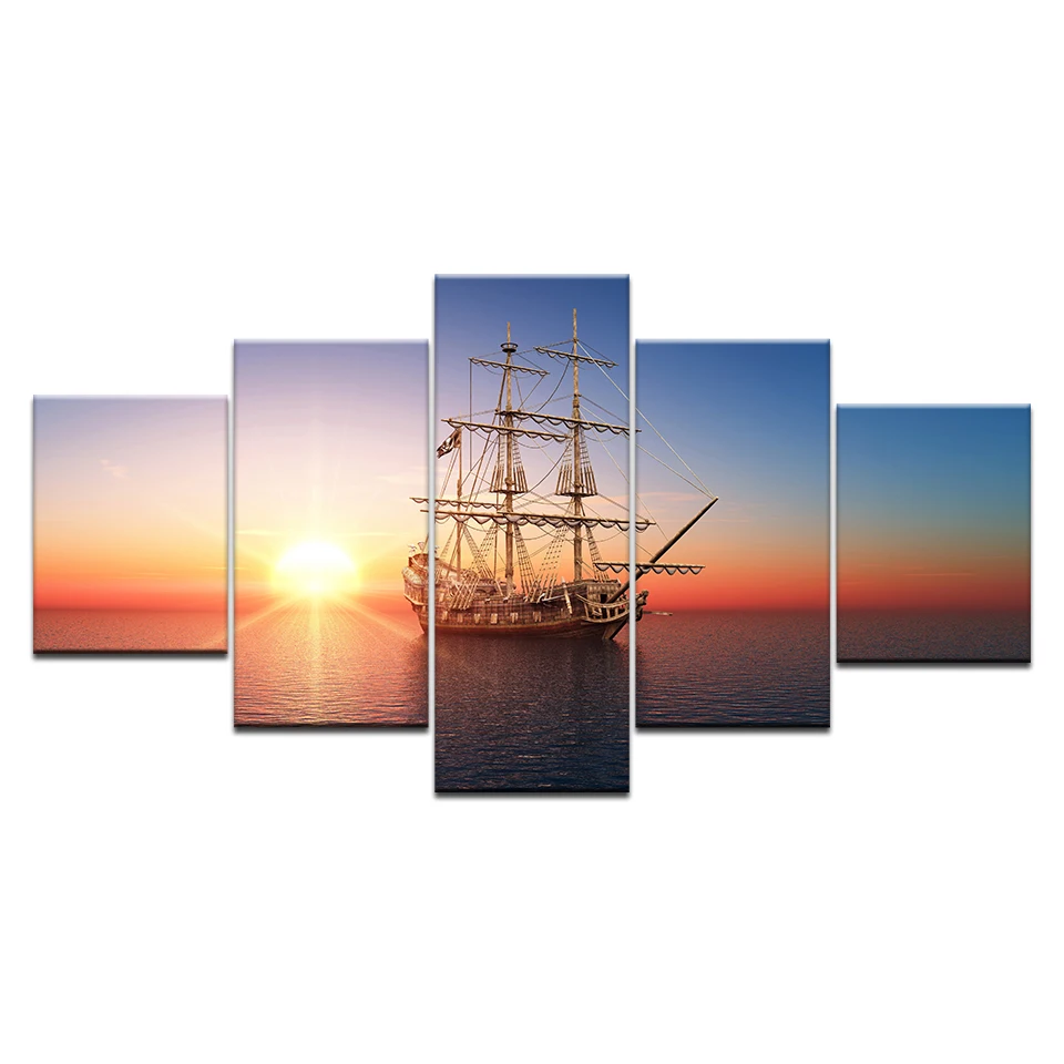 Печатные изображения HD модульная картины на холсте выполненные 5 шт. закат