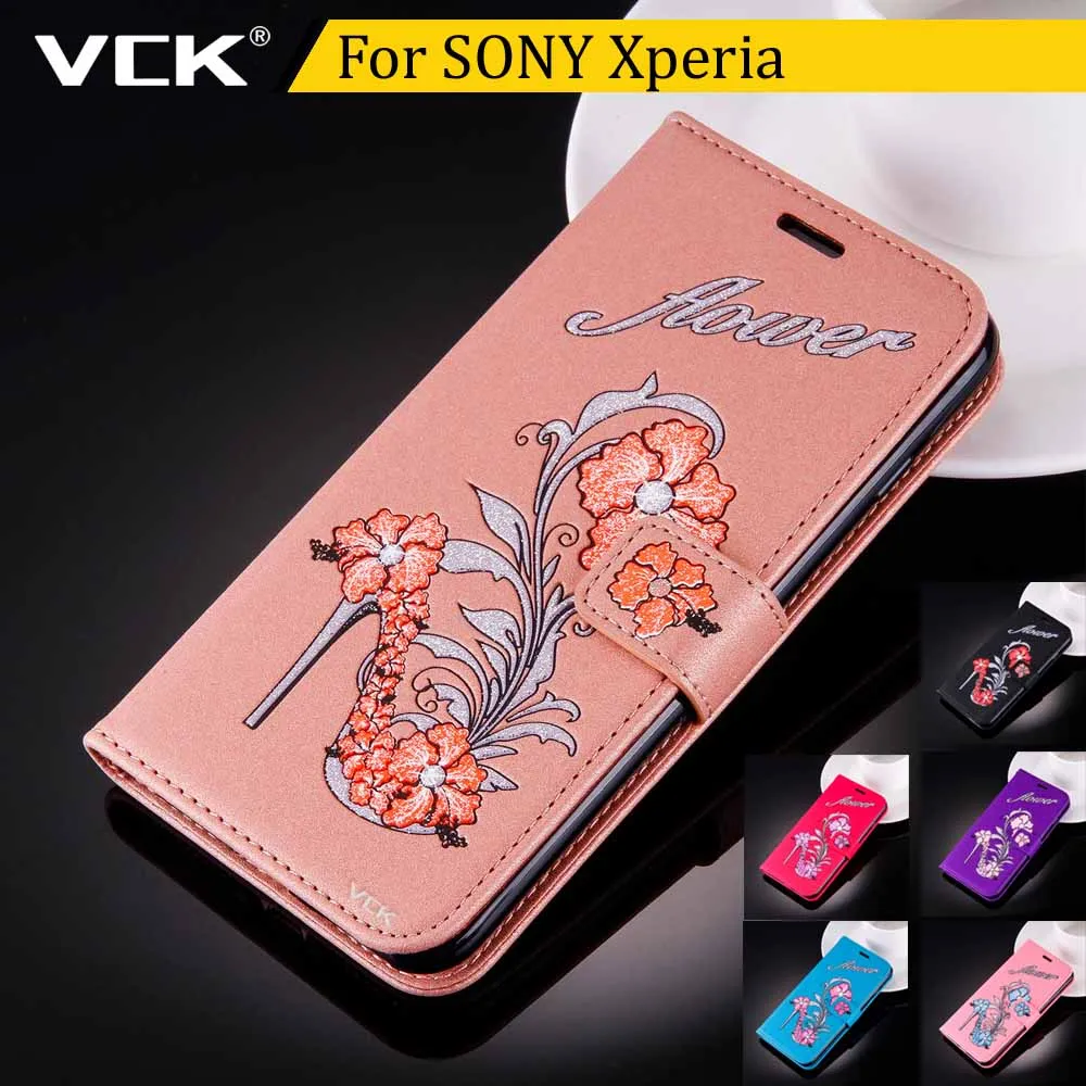VCK с цветочной печать кожа телефон чехол Бумажник Обложка для Sony Xperia XA xa1 XZ XR XZS L1 E5