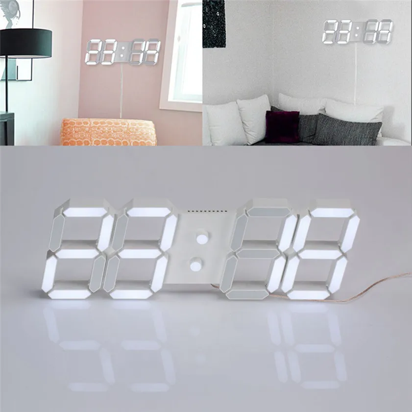 USB relojes de pared casa horloge murale le3D Современный цифровой светодиодный настенные часы с таймером 24/12 часов дисплей