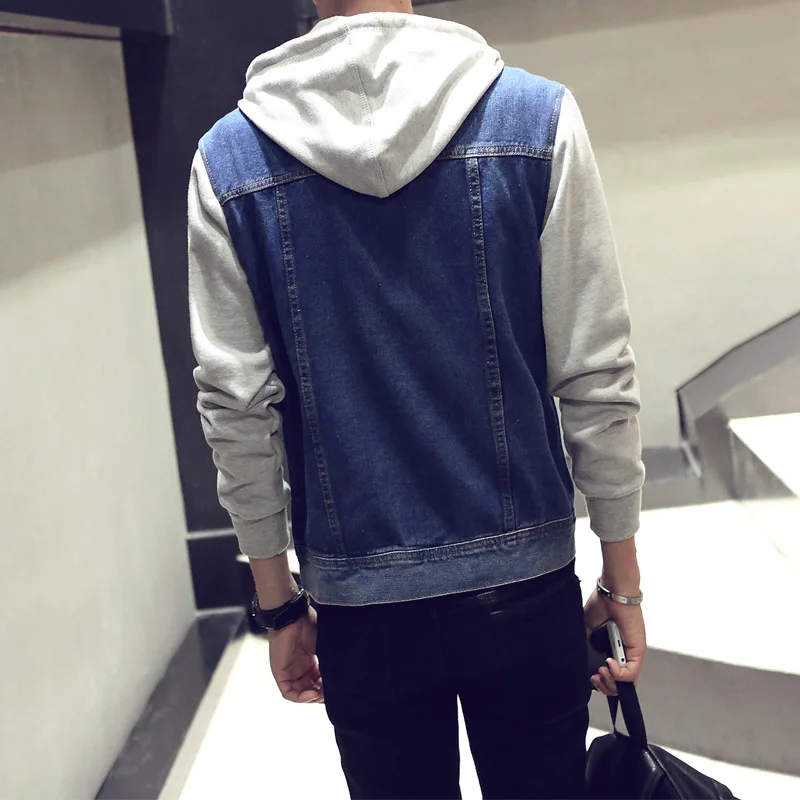 Мужская джинсовая куртка с капюшоном в стиле пэчворк уличная одежда Харадзюку