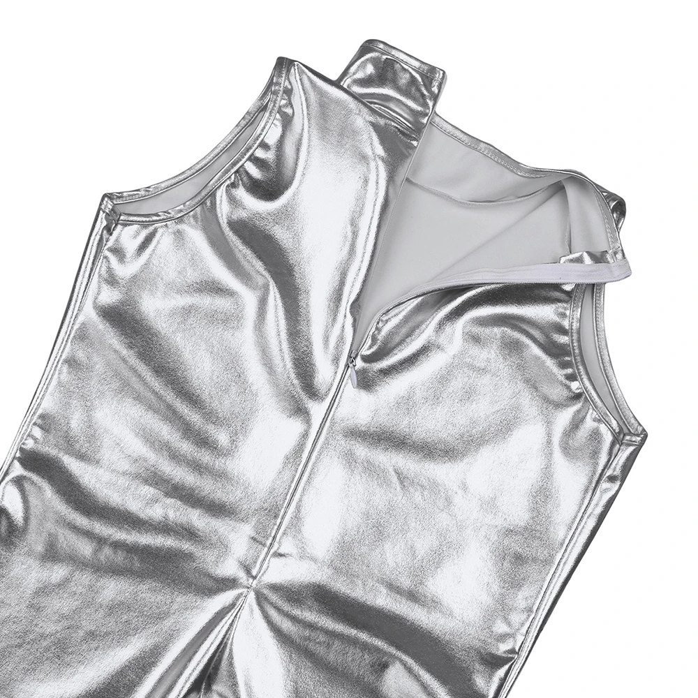 Iiniim женское нижнее белье Wetlook из искусственной кожи, цельное трико без рукавов с высокой посадкой, Клубная одежда с застежкой-молнией сзади