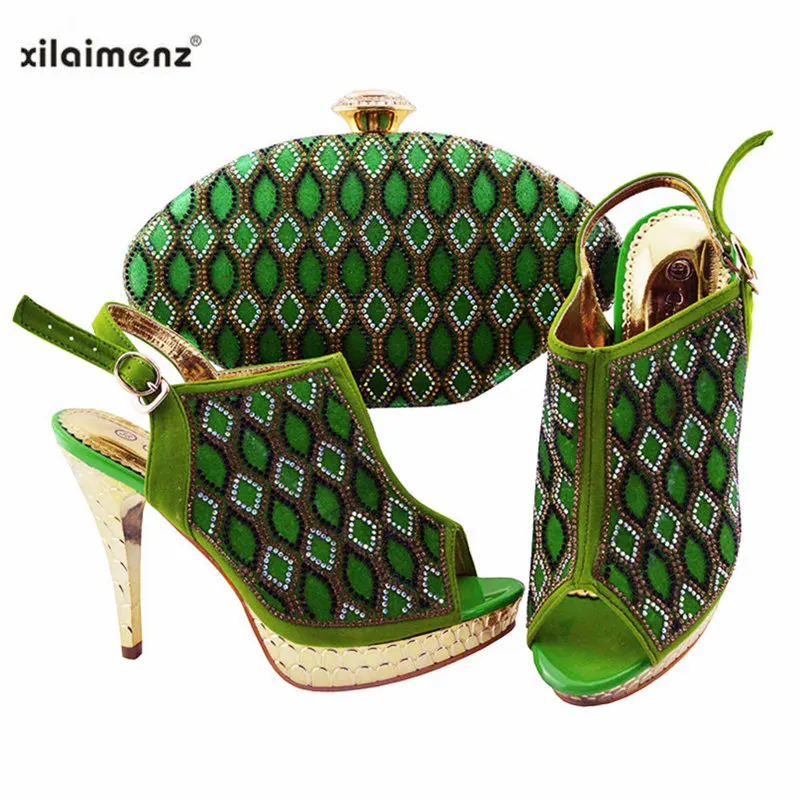 

2019 Shining Crystal African Shoes With Matching Bag Lady Matching Shoes And Bag Nigerian Shoes And Bag Set For Party Wedding