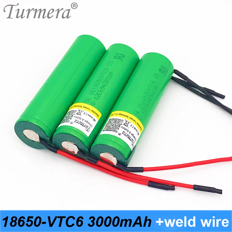 Turmera 18650 VTC6 + diy сварочная проволока 3 7 V 3000mAh литий ионная батарея 30A разряда для