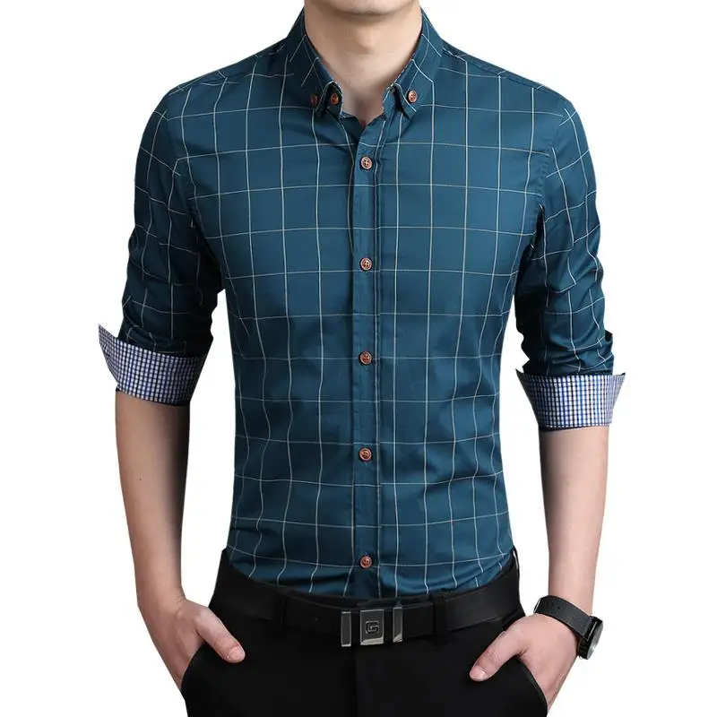 Рубашка мужская приталенная в клетку х/б с длинным рукавом|mens dress shirts|plaid men shirtmen