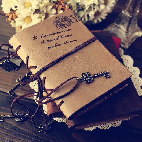 2017 Vintage Leather Notebook 320 pages Retro Journal Key Binding Diary Agenda Book Gold Side Sketchbook Stationery Gift 01646