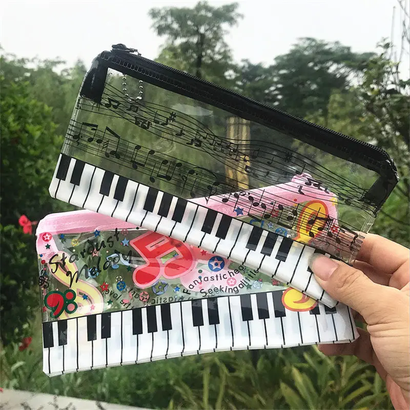 

Coloffice Music Pencil Case Music Stationery Note Keyboard Plastic Transparent Pencil Bag student Stationery Office Supplies 1PC