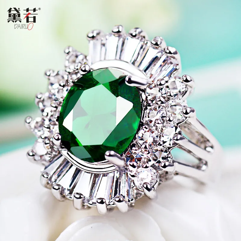 Dai if new defibrase posture luxury index finger ring short necklace bracelet earring ensembles are green crystal | Украшения и