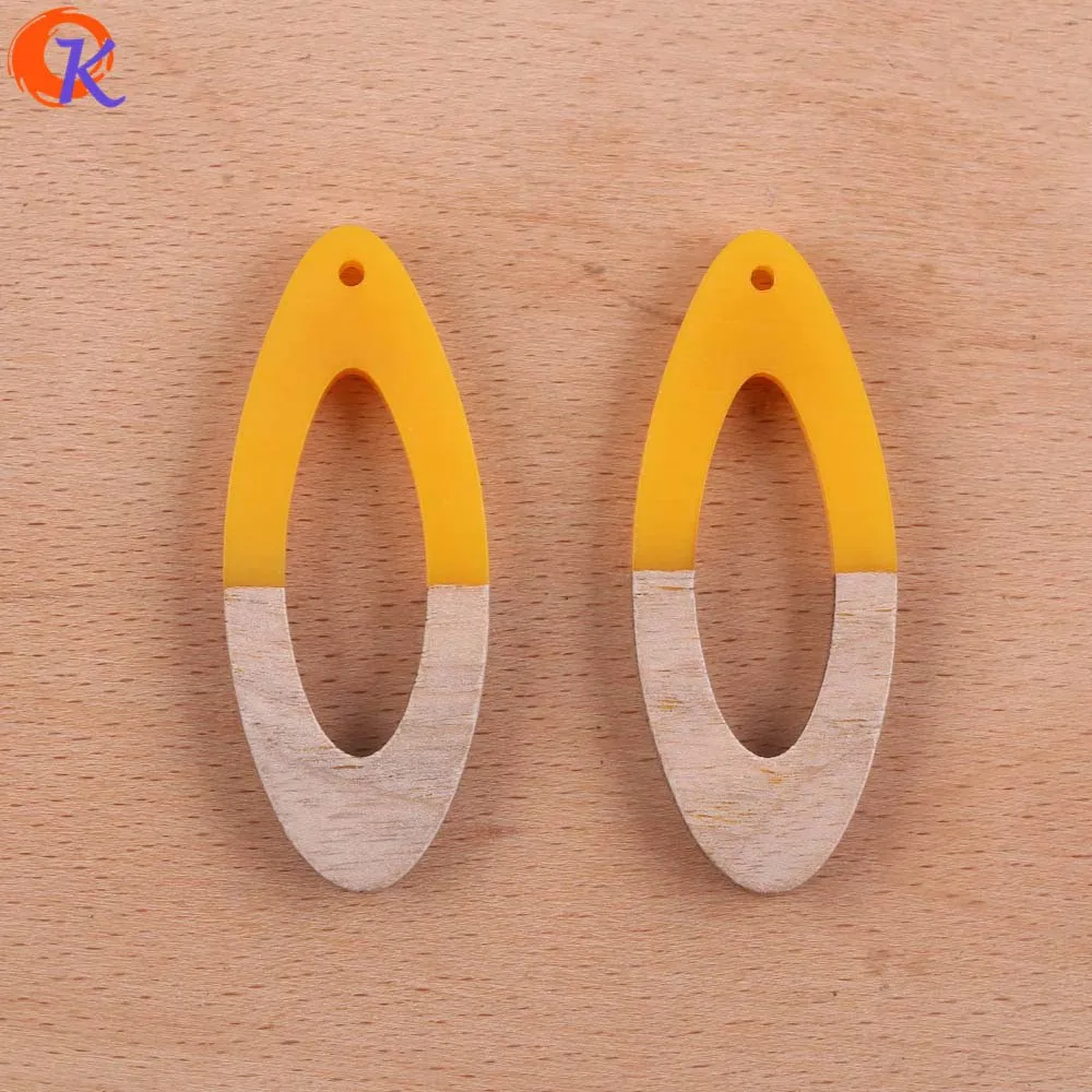 Yellow Сердечный дизайн 30 шт 19*49 мм аксессуары для ювелирных изделий/DIY Изготовление сережек/натуральное дерево и смола/Овальная форма/ручная работа/фурнитура для сережек - Цвет: Yellow