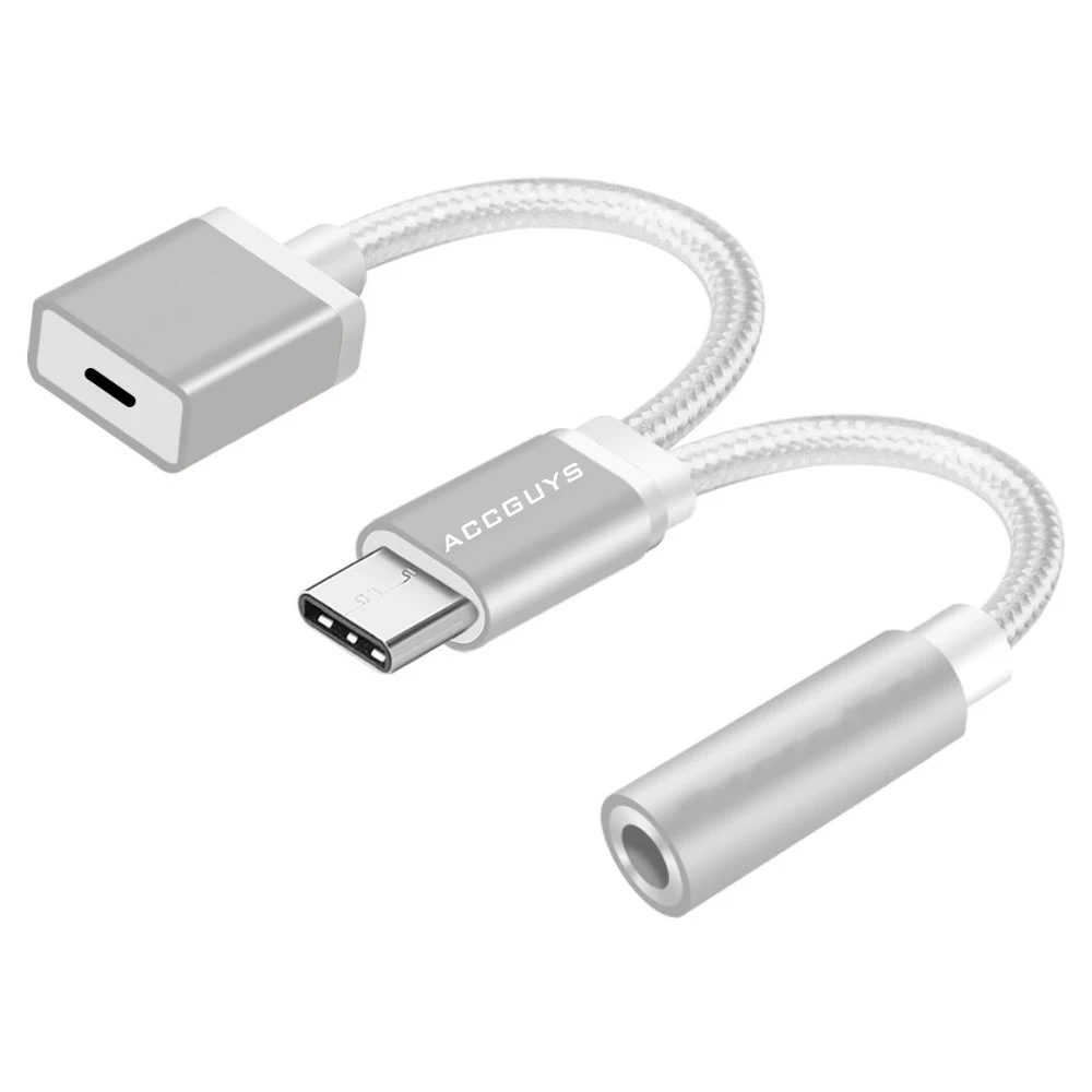 silver ACCGUYS 2 в 1 USB-C кабель usb type C до 3,5 мм разъем для наушников аудио зарядный адаптер для Xiaomi Mi6 Moto huawei mate 10 Pro P20 - Цвет: silver