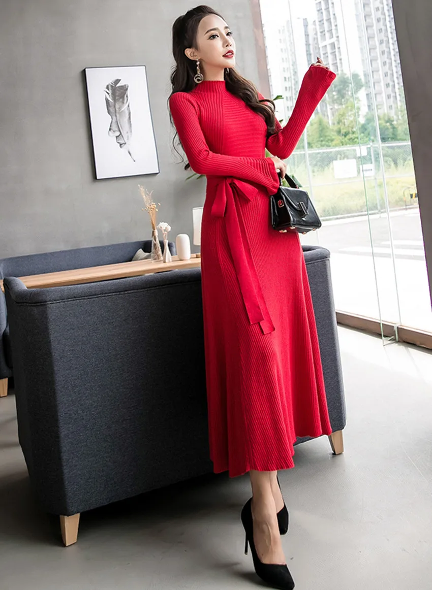 HAMALIEL однотонное трикотажное платье миди с воротником стойкой и расклешенными