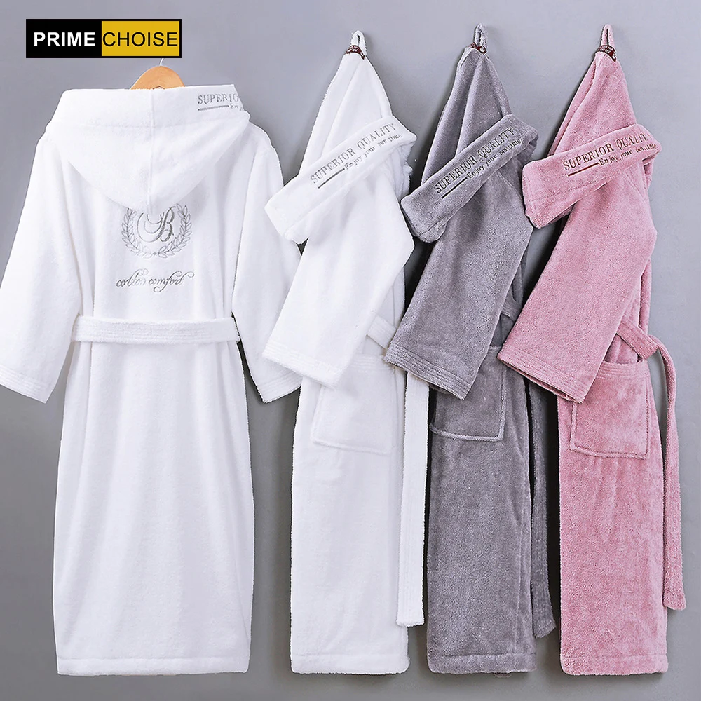 

Cotton Bathrobe Hooded Thick warm Winter Dressing Gown Long Robe Wedding Bridesmaid Robe white