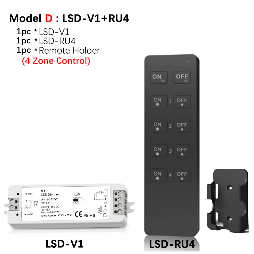 Светодиодный диммер Переключатель PWM Беспроводной RF 2,4 г 4 зоны сенсорный пульт дистанционного управления "умный дом" Wi-Fi реле DC12V 24V контроллер для одного Цвет Светодиодные ленты - Цвет: Model D