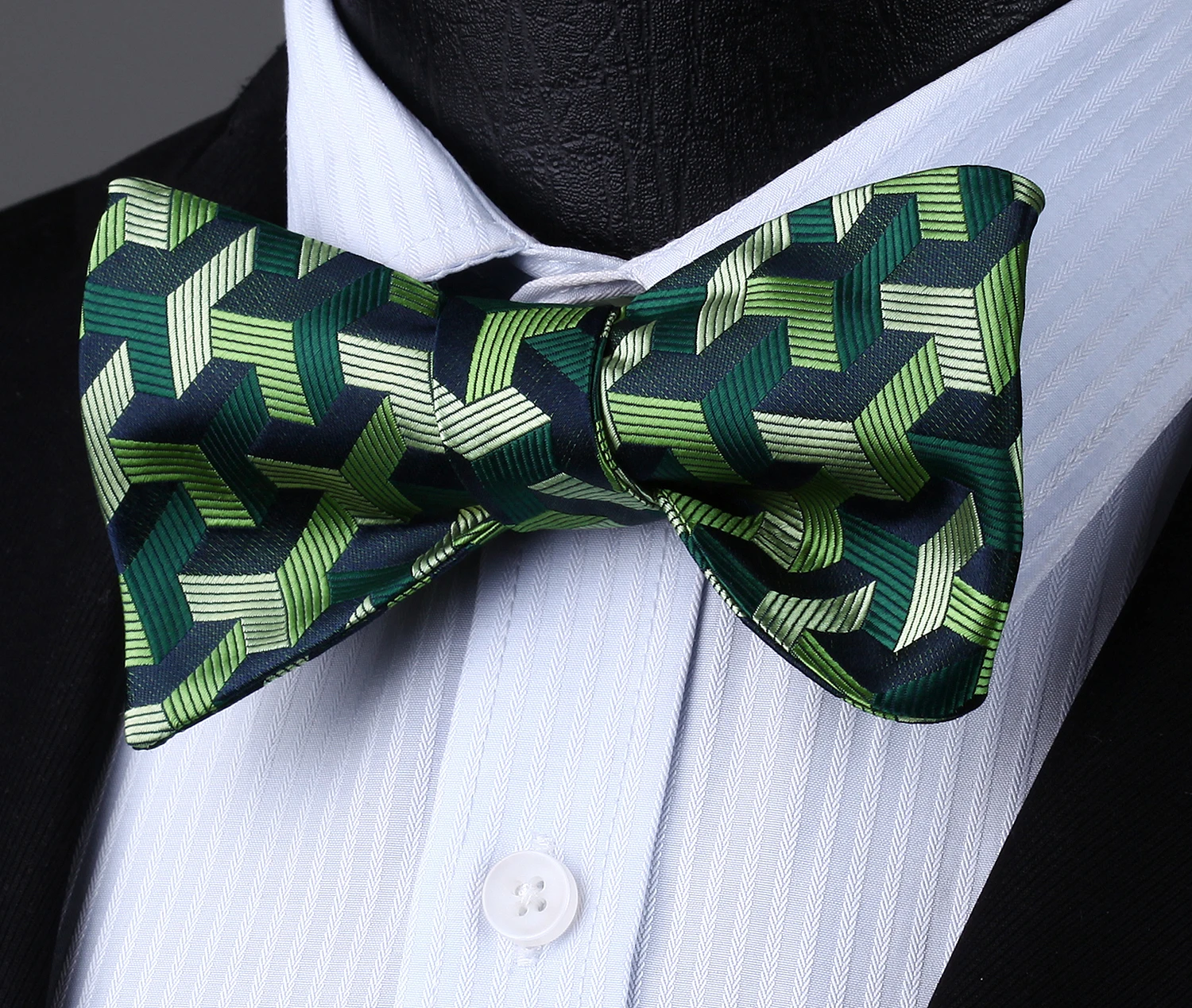 Bow Tie handkerchief set Men Woven Party Wedding Green Geometric Self Pocket Square Set#BG804GS | Аксессуары для одежды