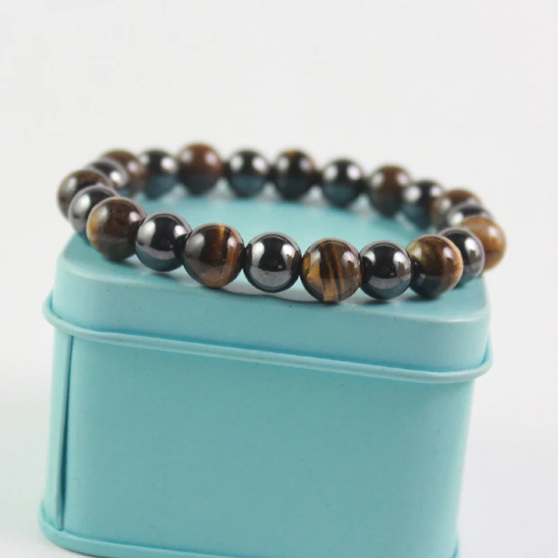Модные мужские 8 мм круглые гематитовые бусины и натуральный тигровый глаз