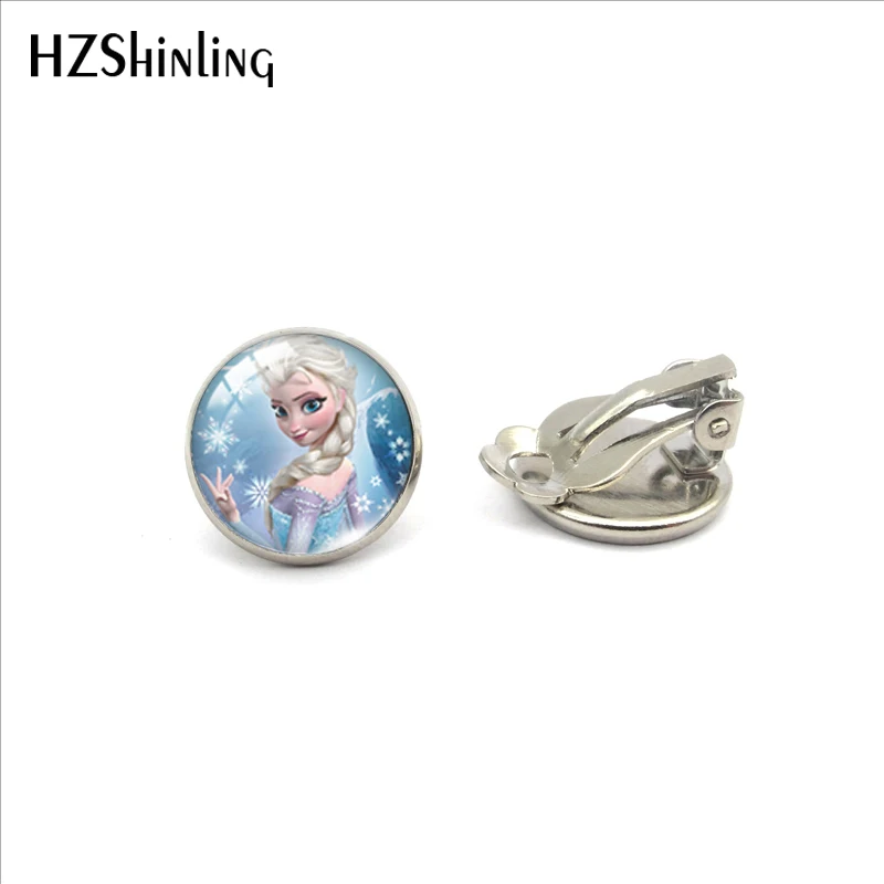 2-Silver Модные сказочные серьги-клипсы с кабошонами из стекла в стиле принцессы Эльзы, Снежной королевы, ювелирные изделия без проколов, клипсы - Окраска металла: 2-Silver