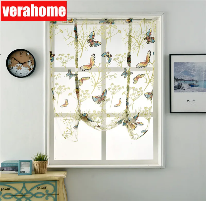 Бабочка римские Короткие шторы для кухни valance sheer гостиной лечения