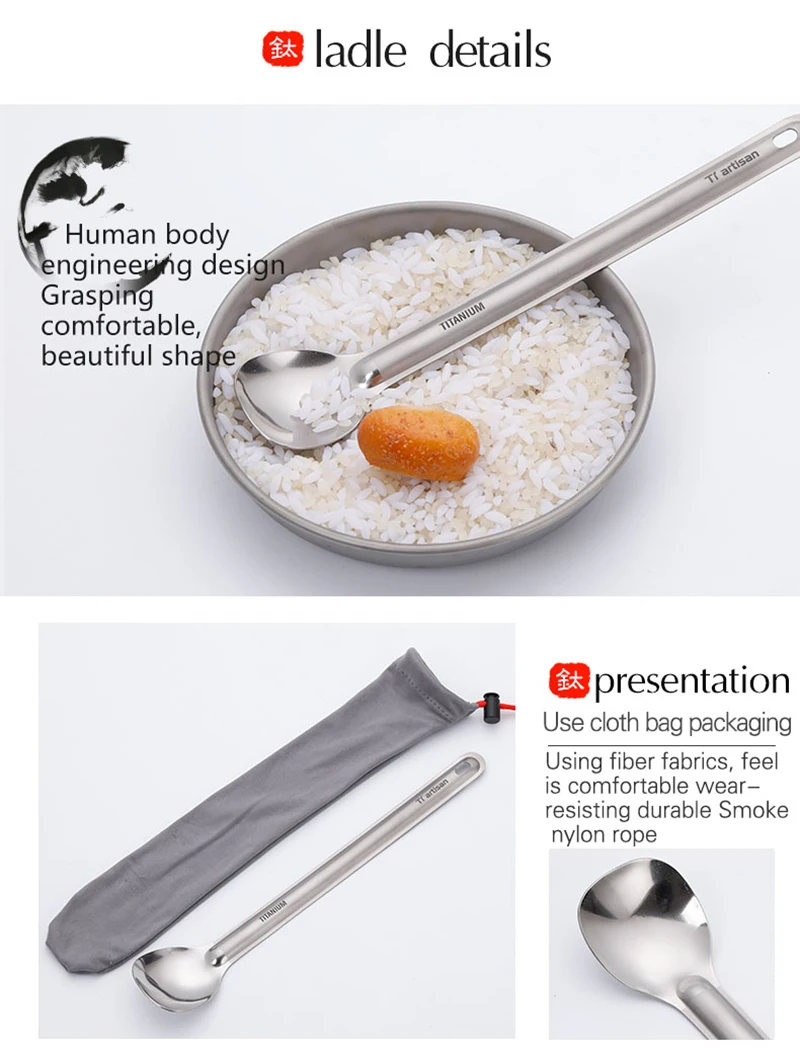 Tiartisan Titanium Long Handle Spoon Outdoor Portable Dinner Spoon Camping Picnic Cutlery Outdoor Traveling Tableware Ta8119