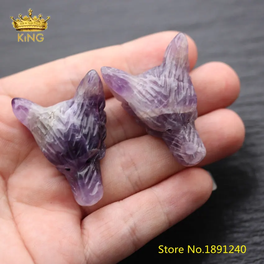 Amethyst 3 шт. 30x40 мм Волчья Голова подвеска с черным коженным ремешком, большие отверстия резные каменные подвески волчьи головы декор с животными аксессуары XG13 - Окраска металла: Amethyst