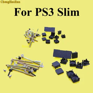 Полный комплект из черных пластиковых винтов ChengHaoRan для PS3, тонкие винты для консоли, резиновые накладки на ножки, комплект винтов, запасные части, замена