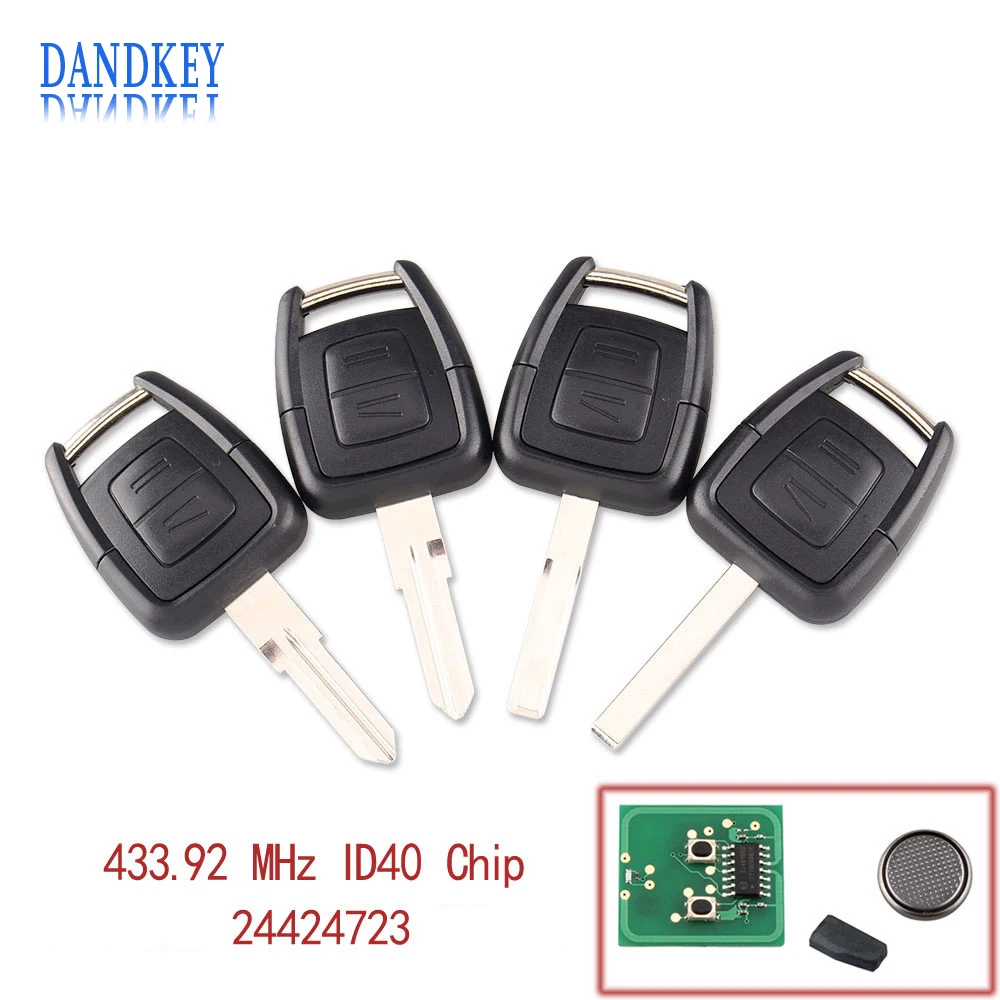 Dandkey 2 кнопки 433 МГц Брелок дистанционного ключа для Opel Vauxhall Vectra Zafira OP1 24424723 с ID40 чип HU43 HU100 YM28 HU46 лезвие