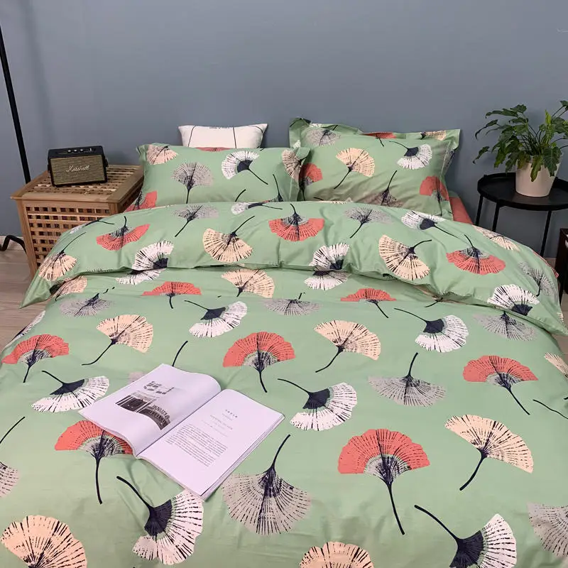 Комплект постельного белья Ginkgo leaf fan из чистого хлопка набор Queen King Size простыня с