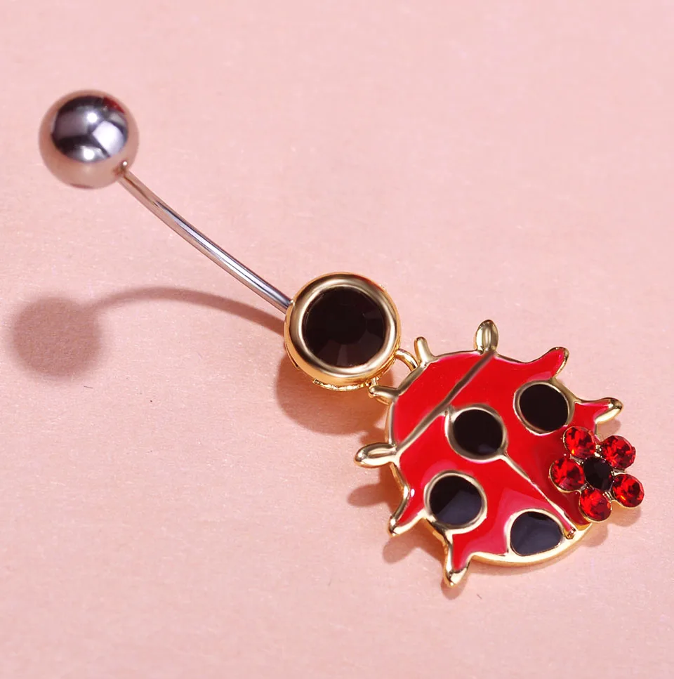 Funmor Кристалл Божья коровка кольцо для пупка в виде цветка Эмаль из нержавеющей