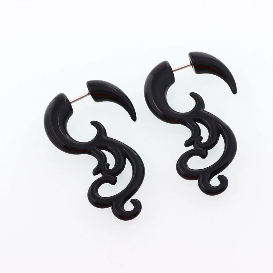 Alisouy Pair Black Acrylic Fake Cheater Twist Spiral Ear Taper Gauges Expanders Earring Tunnel Plugs Piercing Body Jewelry images - 6