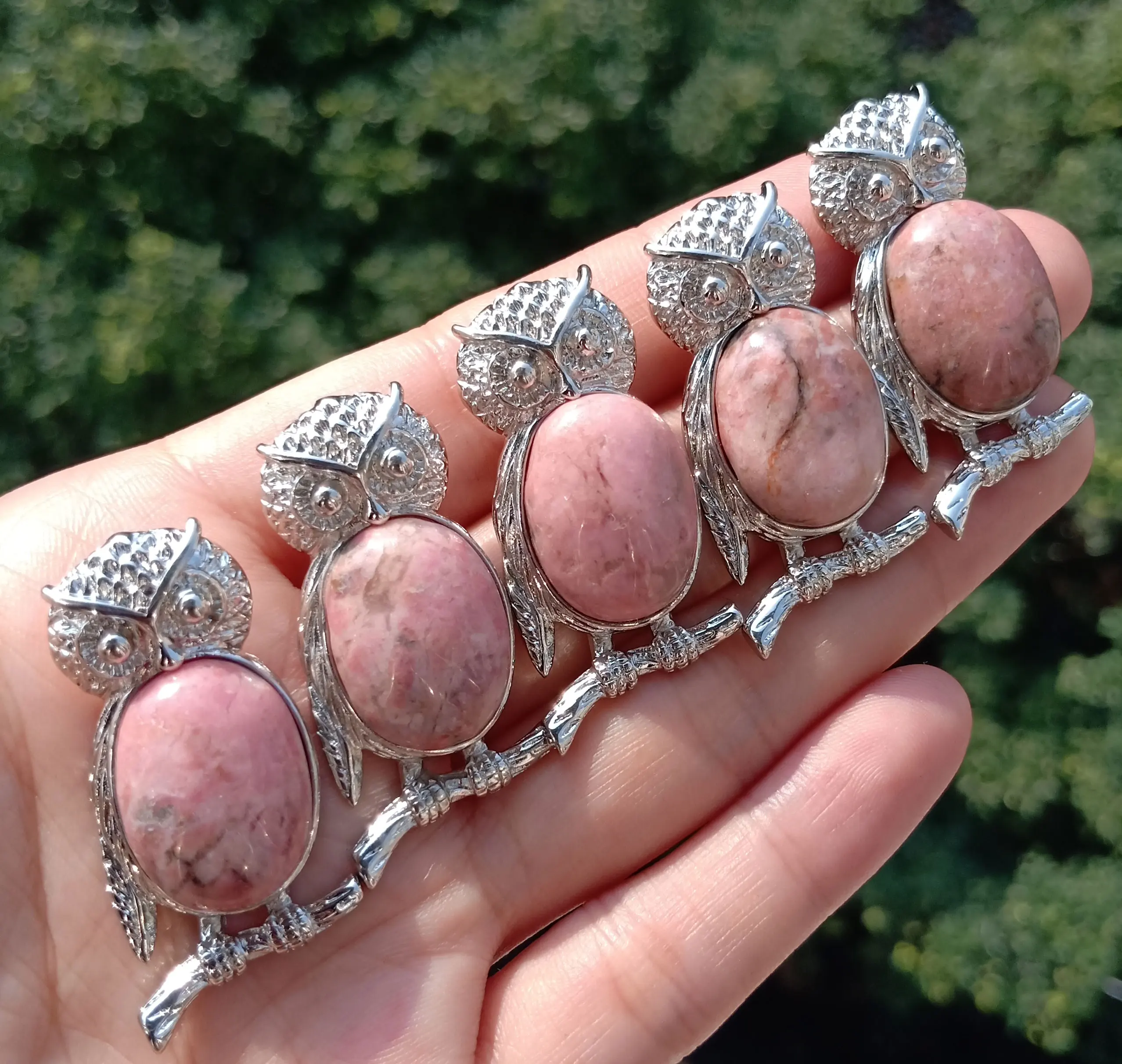 Подвески в виде совы с камнем родонит 5 шт.|Подвески| |