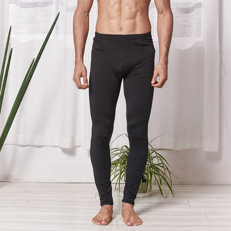 Зимние Для мужчин Термальность брюки кальсоны Твердые упругие Slim Fit мягкие