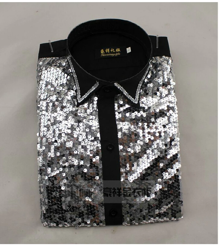 Новые модные рубашки с длинными рукавами для молодых мужчин блестками платье