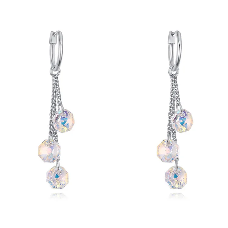 Трендовые Восьмиугольные кристаллы от Swarovski кисточкой серьги для женщин серебряный цвет серьги на свадебную вечеринку женские ювелирные изделия подарок - Окраска металла: 1
