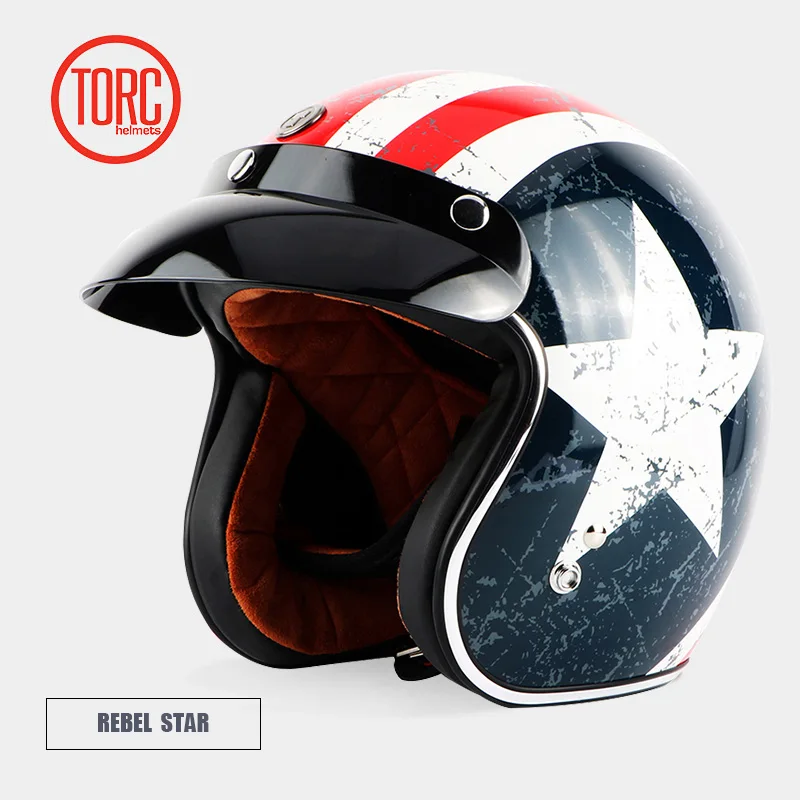 Гривна винтажный шлем мотоциклетный шлем для мотокросса Capacete Casco открытый реактивный Ретро самокат шлем защитный в горошек T50 - Цвет: rebel star